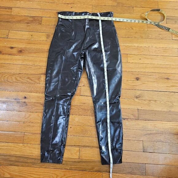 Spanx Faux Patent Leather Size L Leggings Black Shiny Shaping Pull On High Rise - Picture 4 of 5